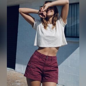 Time and Tru High Waist Maroon Utility Shorts— Size 14